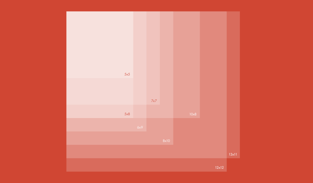 Multiple book trim sizes all shown in one