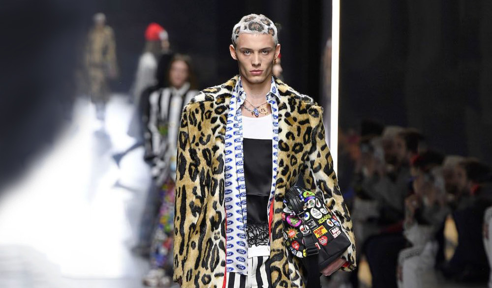 Joao Knorr modeling Versace during Milan Fashion Week, Source: satisfashionug
