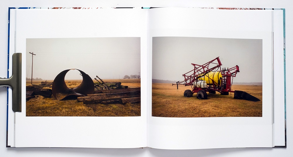 Open pages from photography book, Late Harvest by Forest McMullin