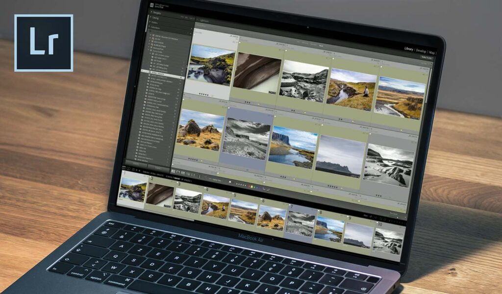 Lightroom image selects on a macbook air laptop