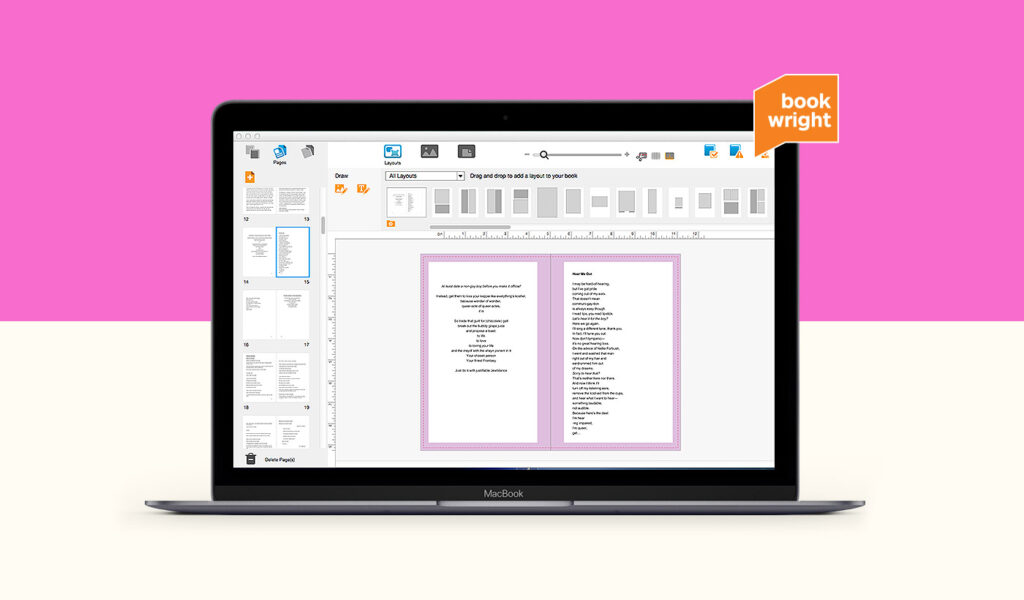 Laptop showing Bookwright software on screen.