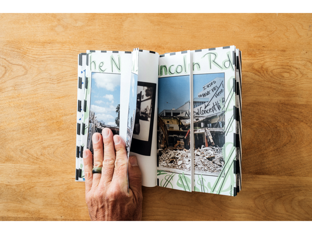 Zine featuring a photo of a building collapsing and handwritten text.