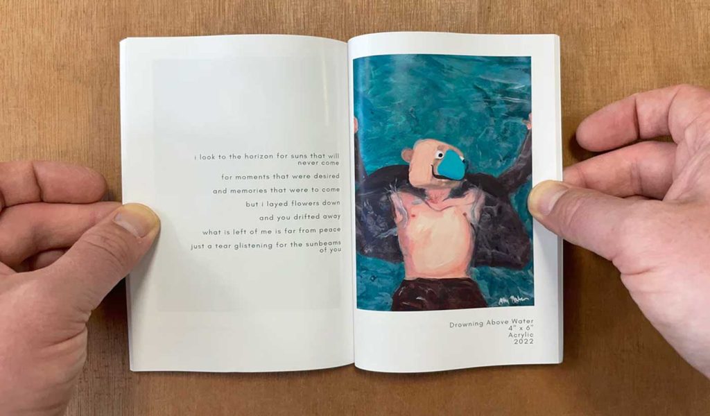 the monsters are alive book opened showing a poem and art.