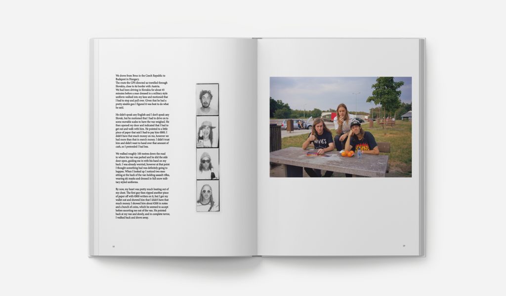 Professional photo book design featuring text on the left and photo on the right