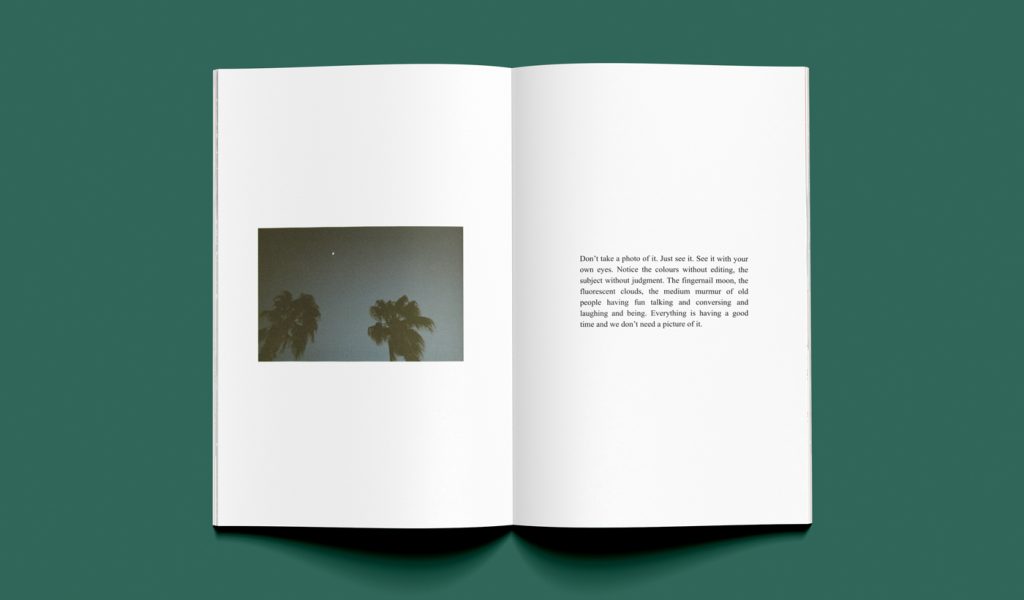 Easy Does It: Volume One size opened up to show two pages, one with a palm tree on one side and the other side showing text