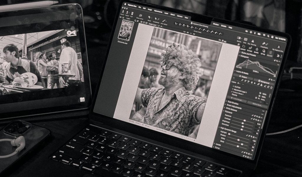 Capture One Pro photo editing software in use on a laptop