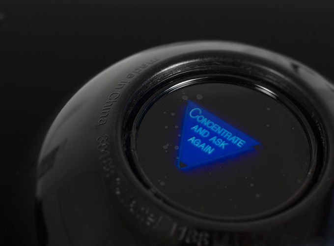 Magic eight ball with the text "concentrate and ask again"